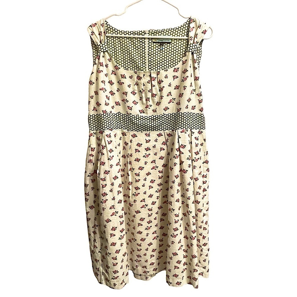 Vintage Couture Rose Bouquet Polka Dot Mixed Print Cotton Faille Dress Size 14